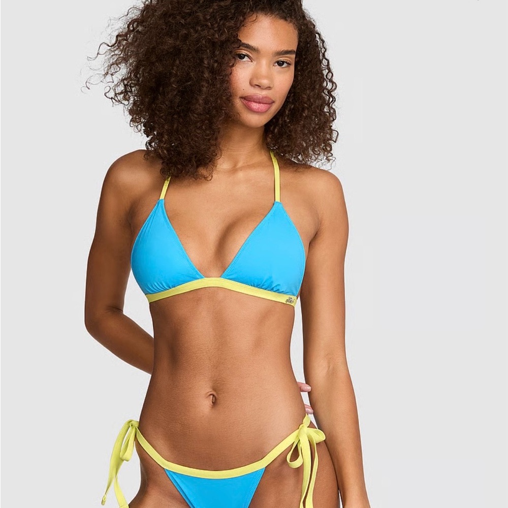 PINK Swim Victoria’s Secret Push-Up Triangle String Bikini Top. Capri Blue